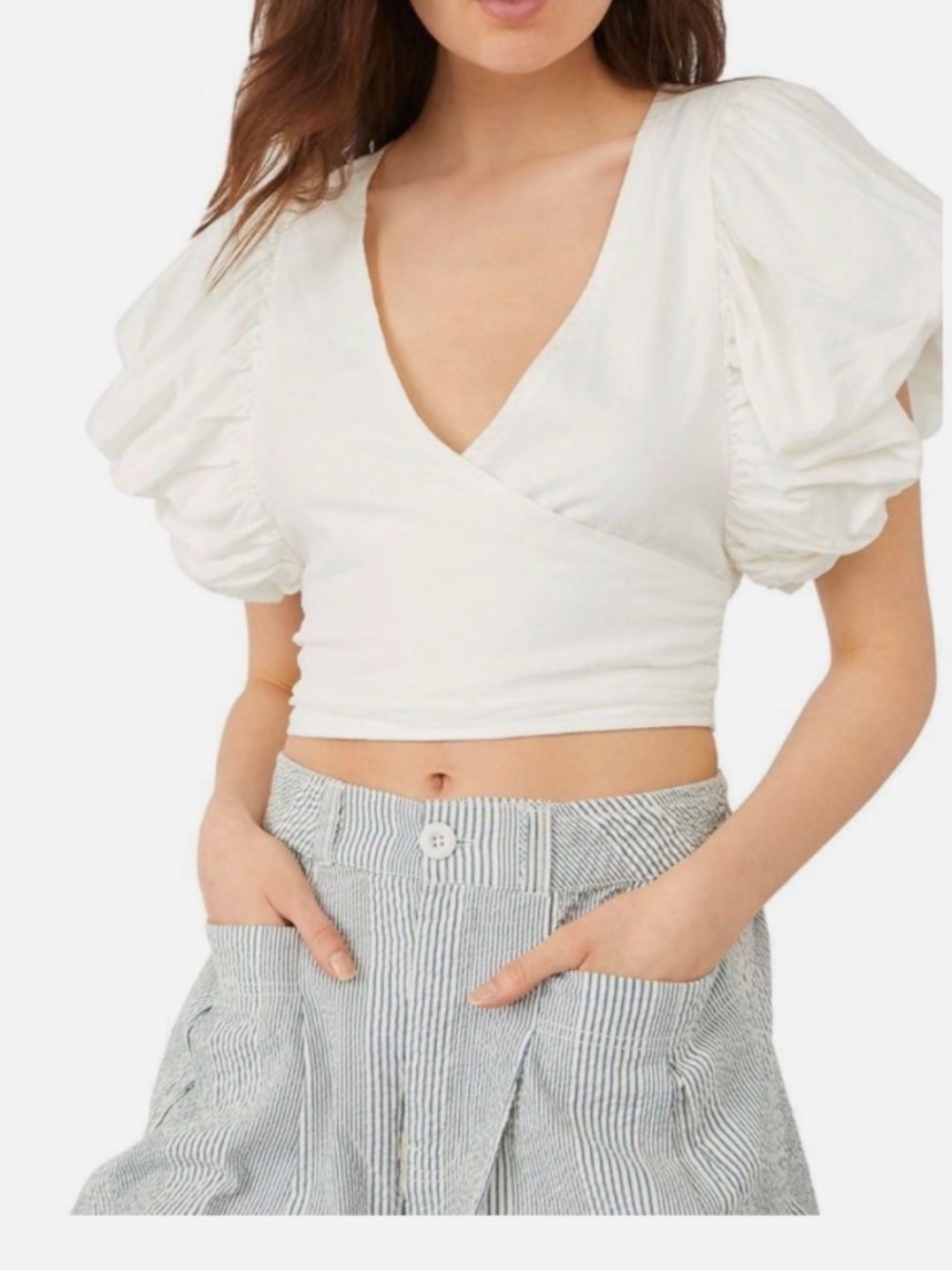 Free People Ivory Puff Sleeve Wrap Crop Top #CottageCore #Boho #Festive